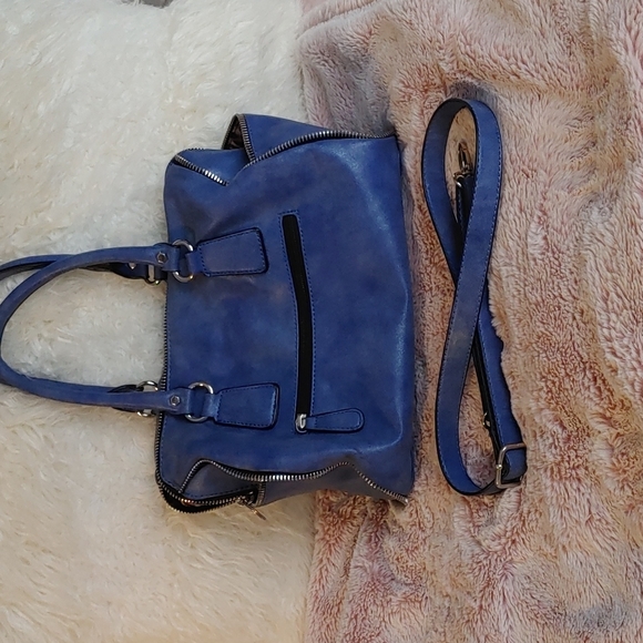 💚Nicole Miller Blue zipper satchel with crossbody strap - Picture 15 of 16